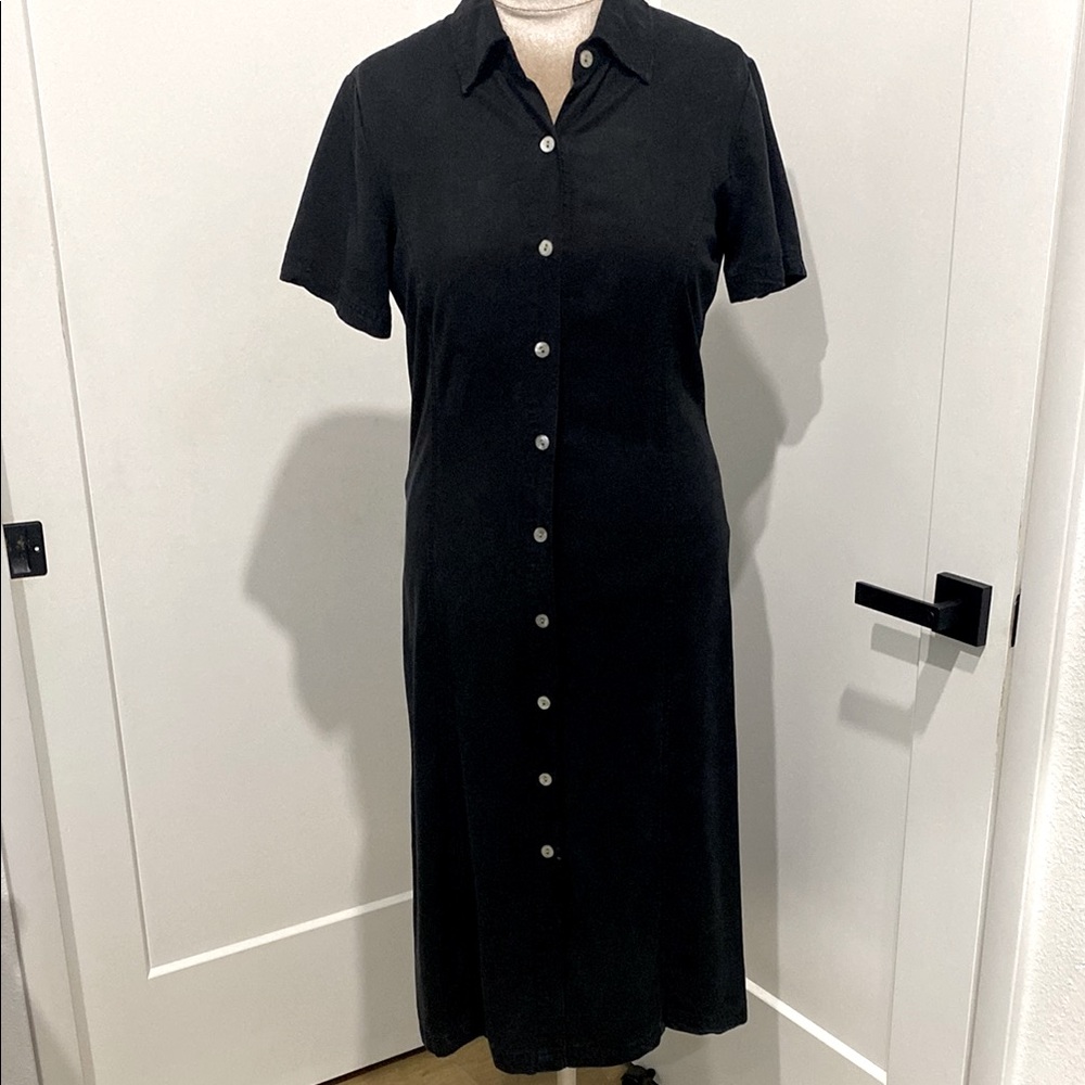 Vintage 90’s AKS Amy K Su Abalone Button Front Black Maxi Dress |Size 10